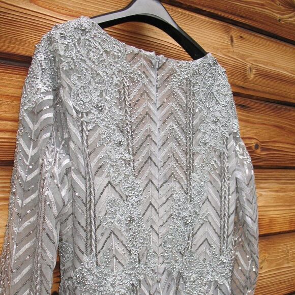 Mac Duggal 20189 Womens Illusion Long Sleeve Wrap Over Gown Dress - Picture 11 of 13